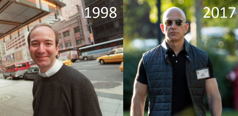 Jeff Bezos in 1998 vs. 2017