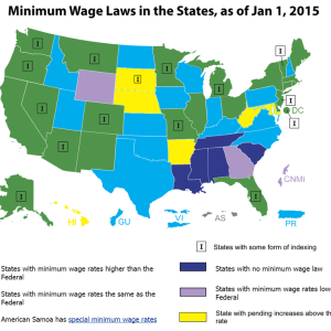 How state minimum wages compare to the federal level. Image credit: Economic Policy Institute